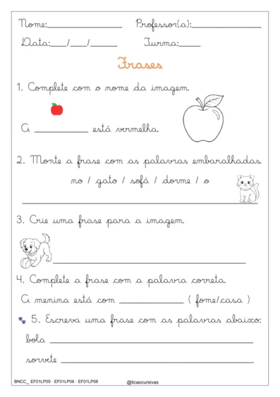 Produção de Frases e Textos em Letra Cursiva V2 - imagem 1
